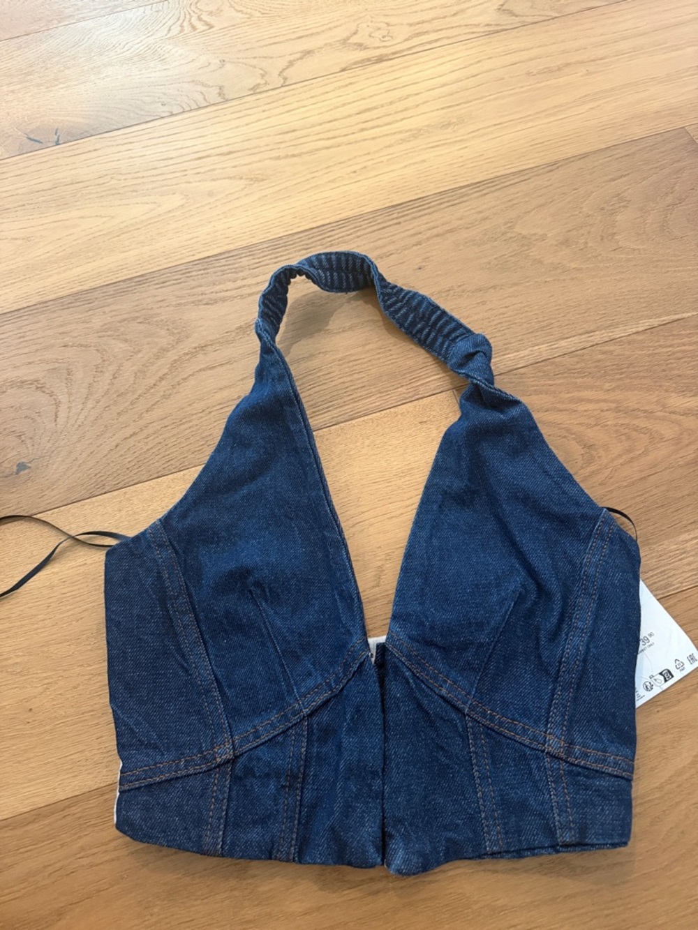 Zara Denim Halter Crop Top - Dark Blue